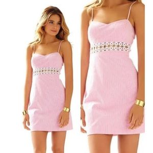 Lilly Pulitzer Sheena seersucker pink daisy embroidered mini dress